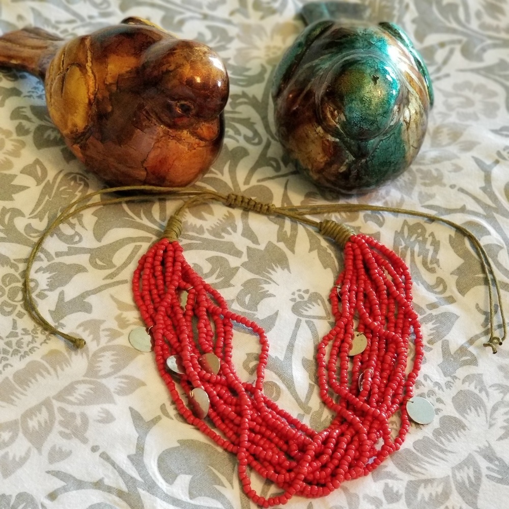 Necklace Orange Beads with Draw String Lengthening